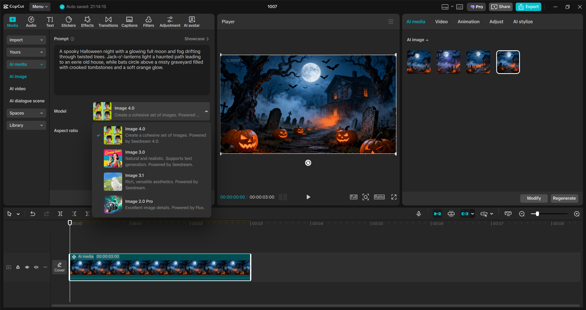 Interface of the CapCut desktop video editor - a quick way to generate Halloween backgrounds