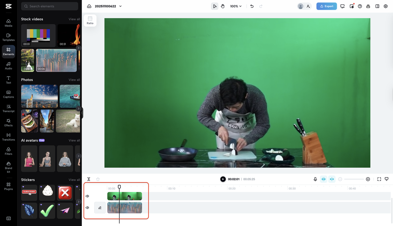 Add a background video and set it on the timeline