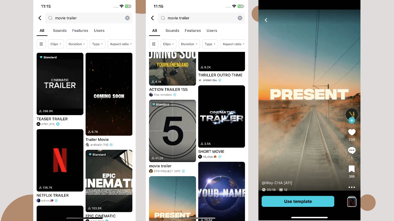 CapCut App: movie trailer templates