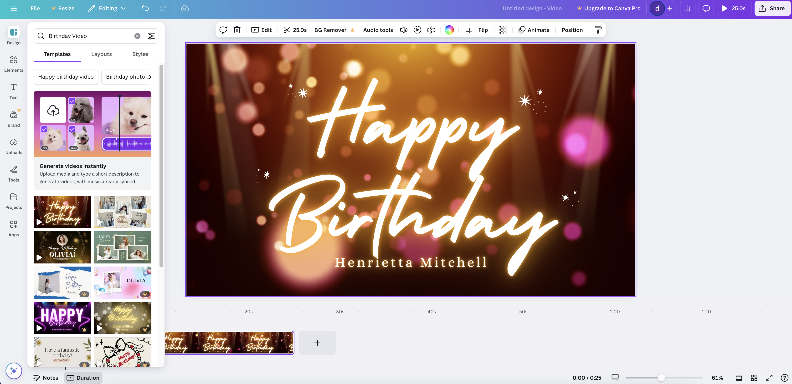 Canva online boldog születésnapi videó készítő
