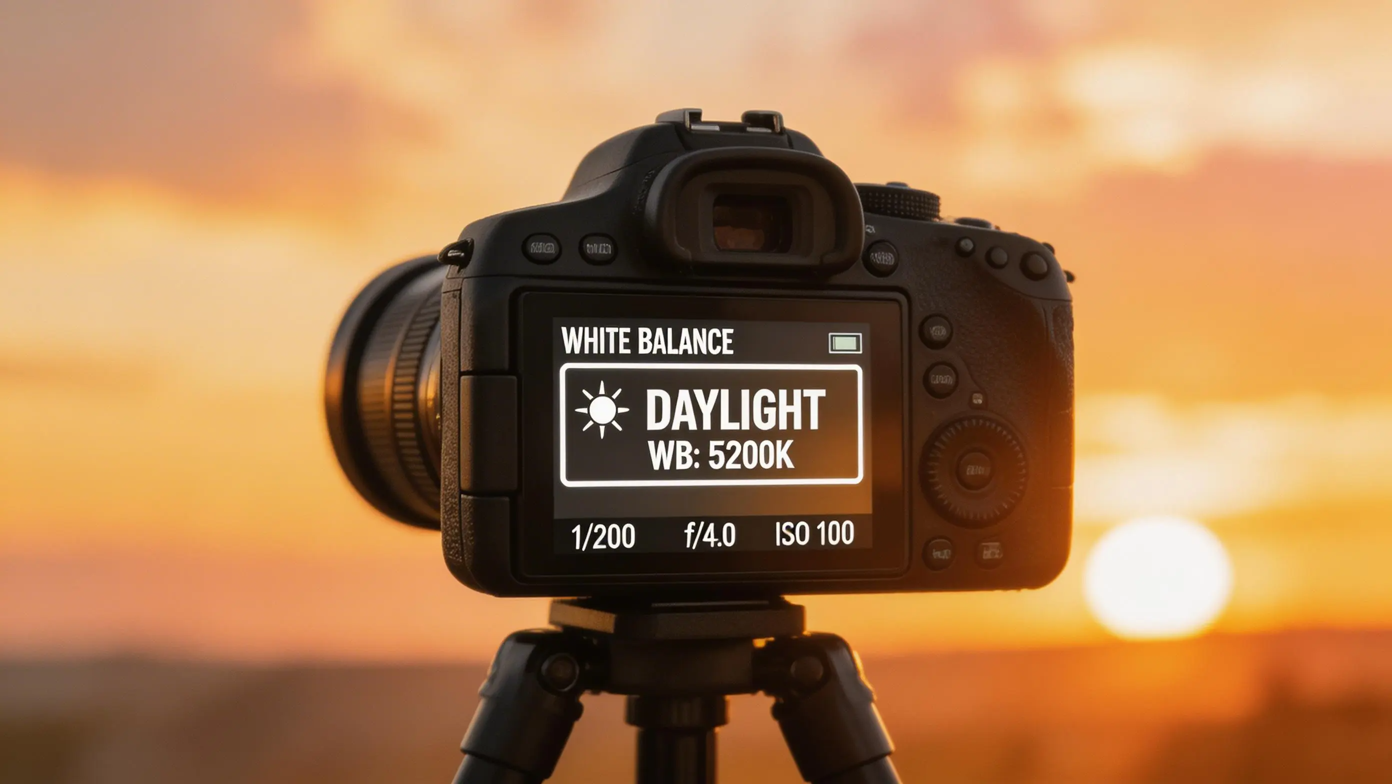 Camera screen displaying daylight white balance