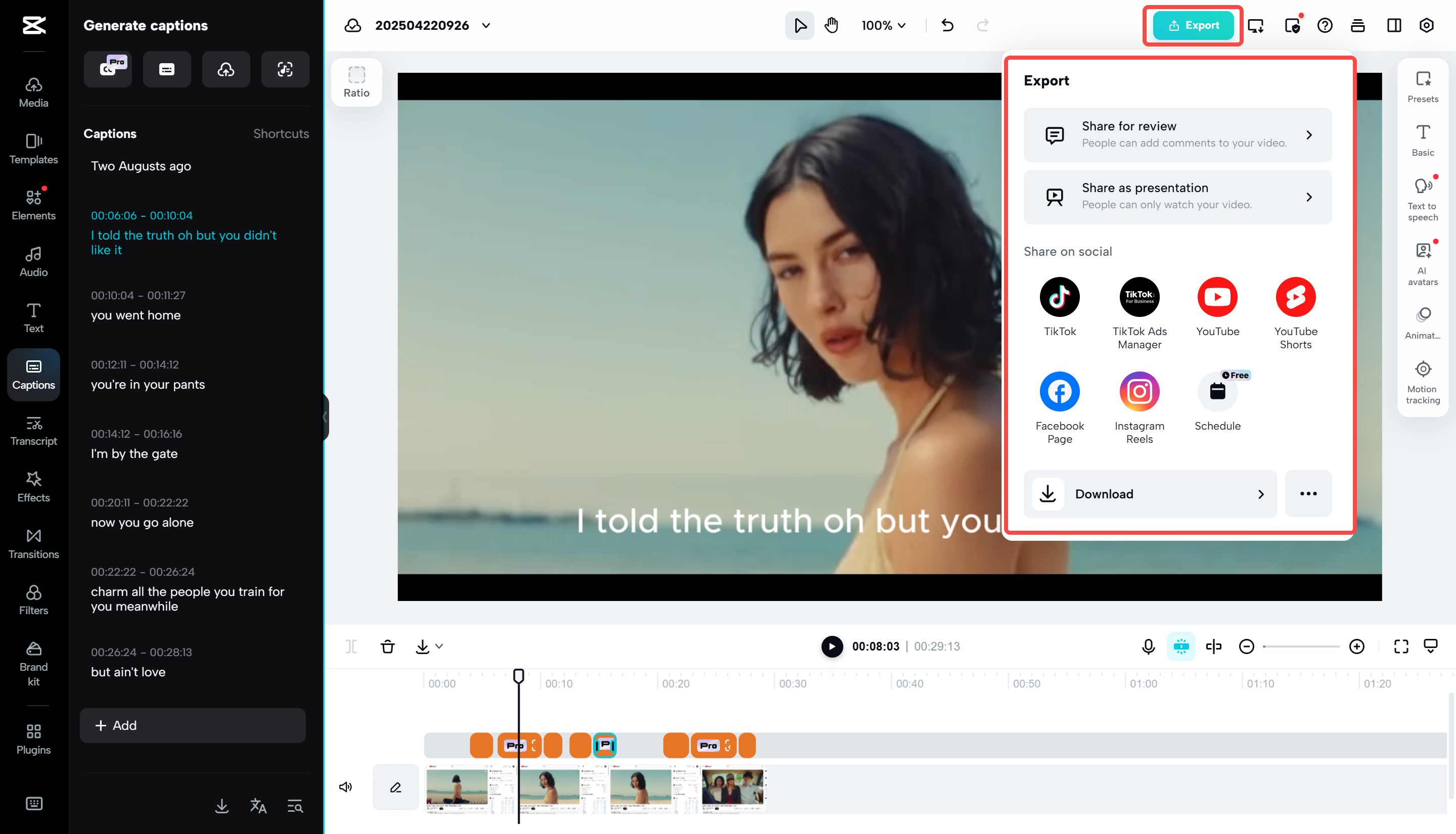 การส่งออกวิดีโอไฟนอลจาก CapCut Web
