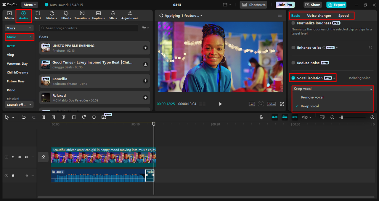Adding and enhancing music using the CapCut desktop video editor 