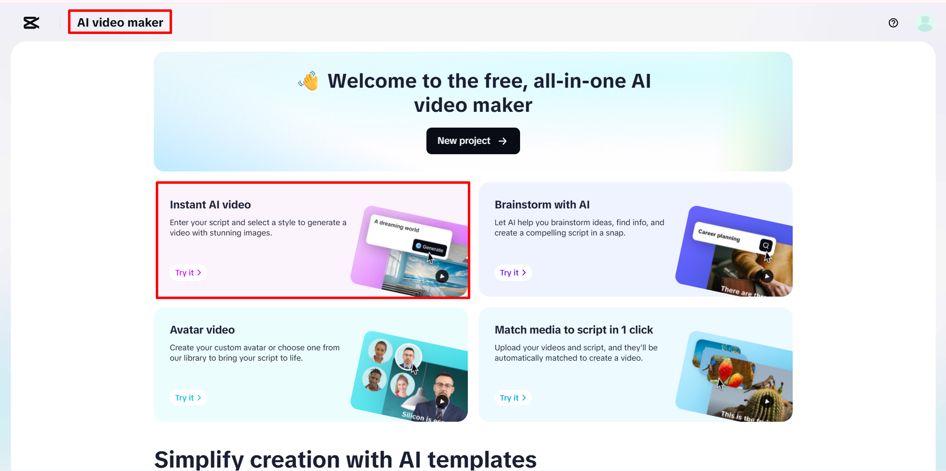 Zugriff auf den KI-Videoersteller in CapCut