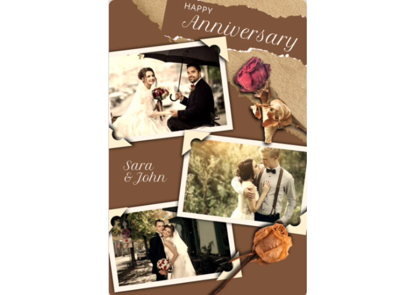Romantic wedding collage with warm rosy shades