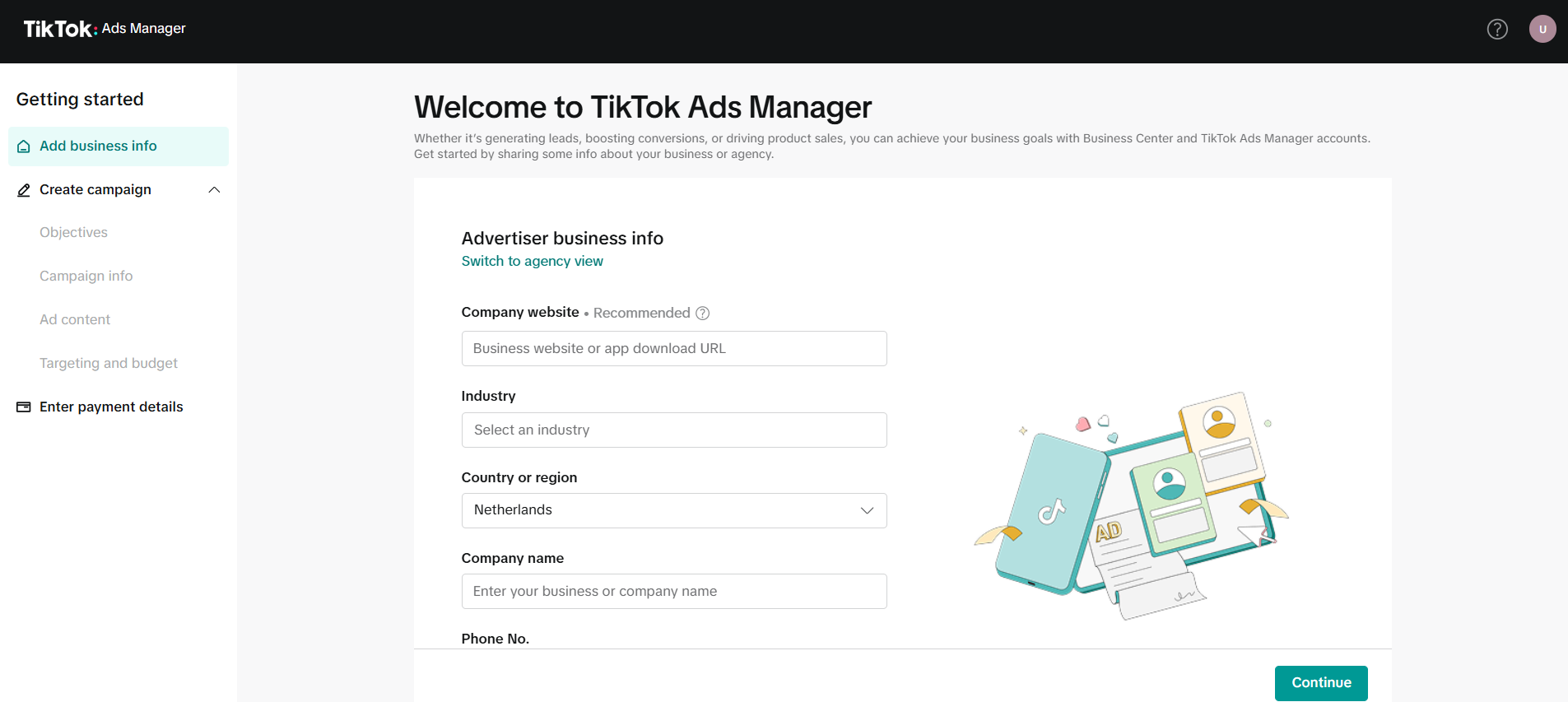 تسجيل الدخول إلى مدير الإعلانات