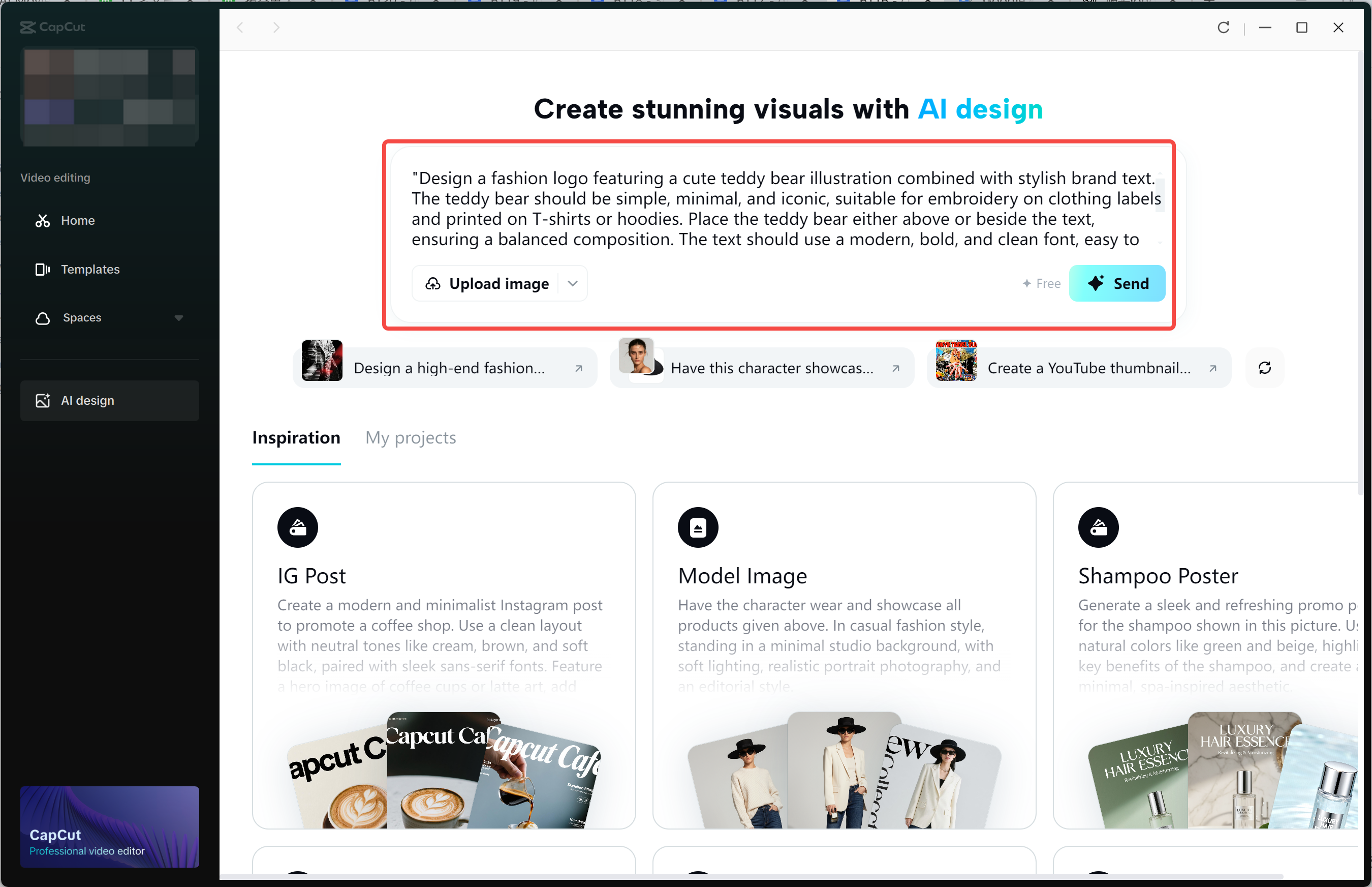 Entering the prompt on the CapCut desktop video editor