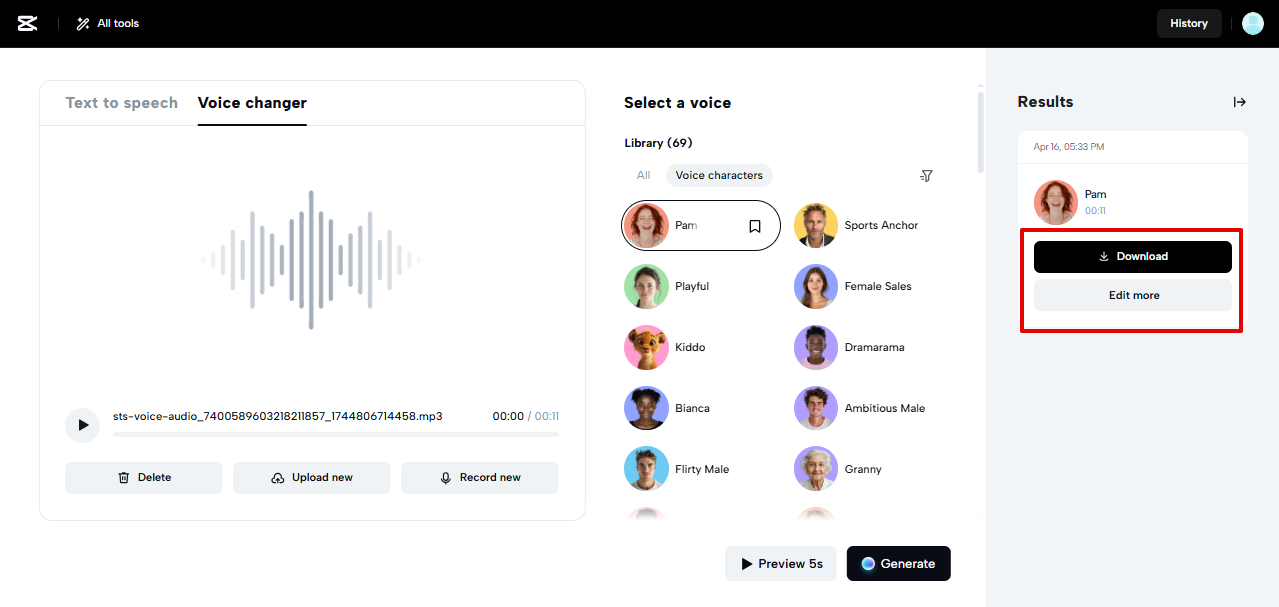 exporting modulated voice from CapCut Web