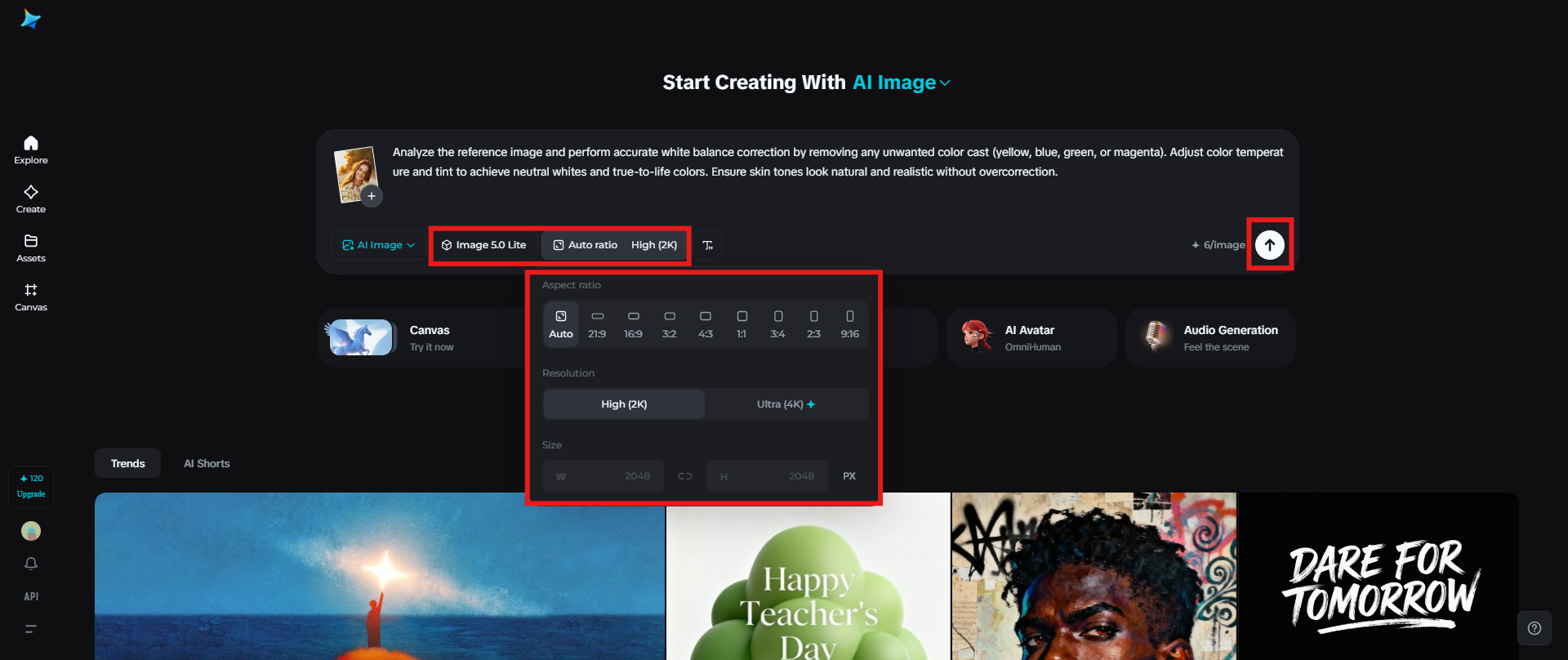 Select the image model and generate