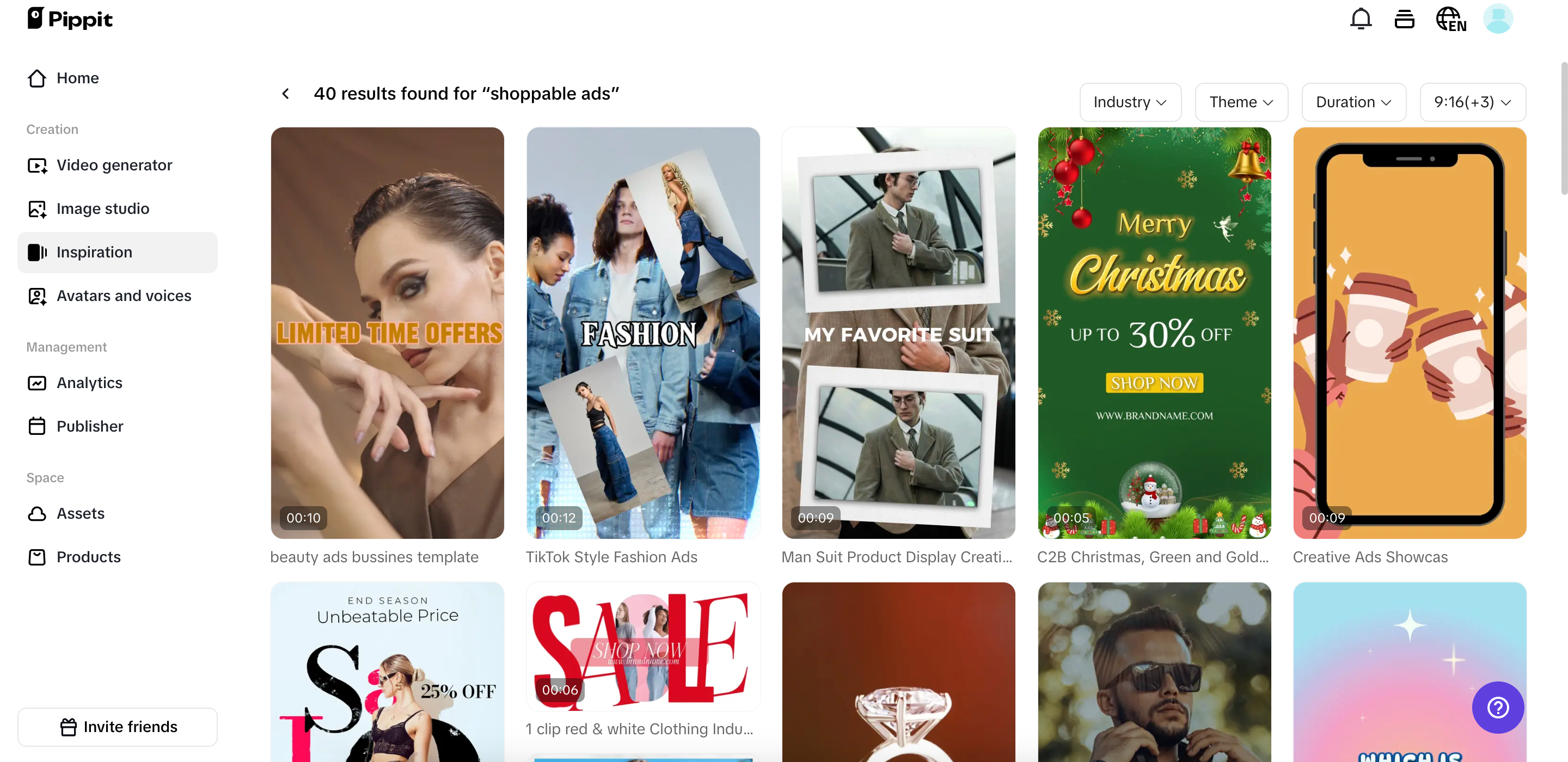 Mga template ng video na handa na sa platform