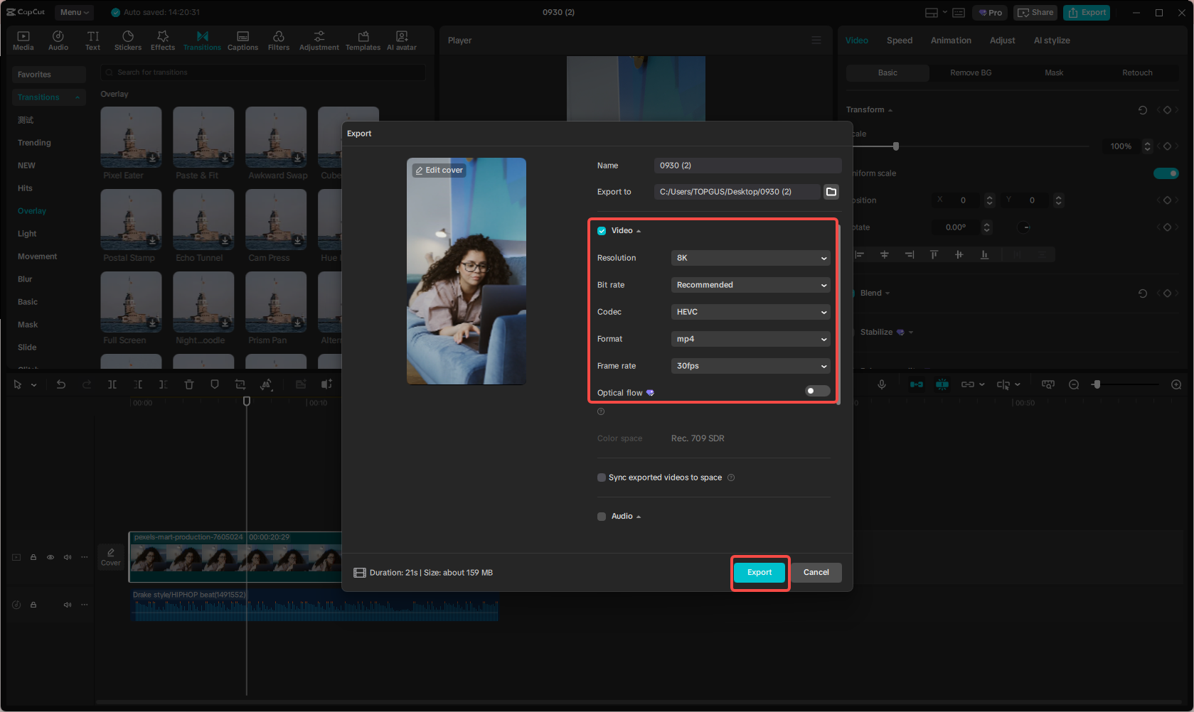 Export the video