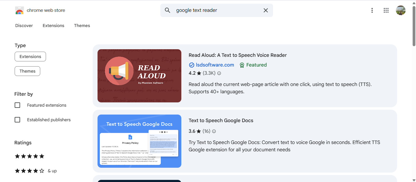 Search for Google text reader