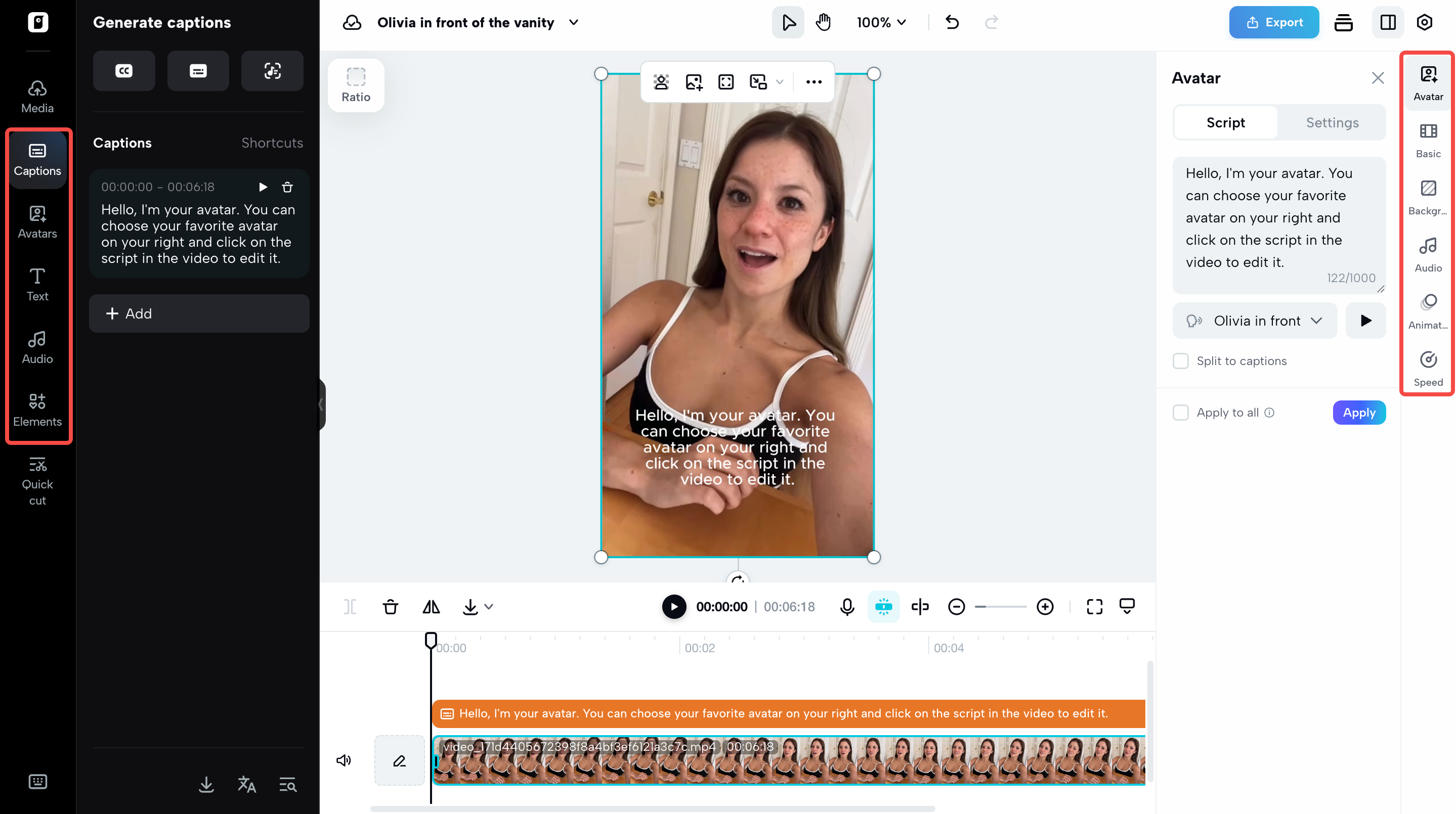 Editing custom character video in Pippit