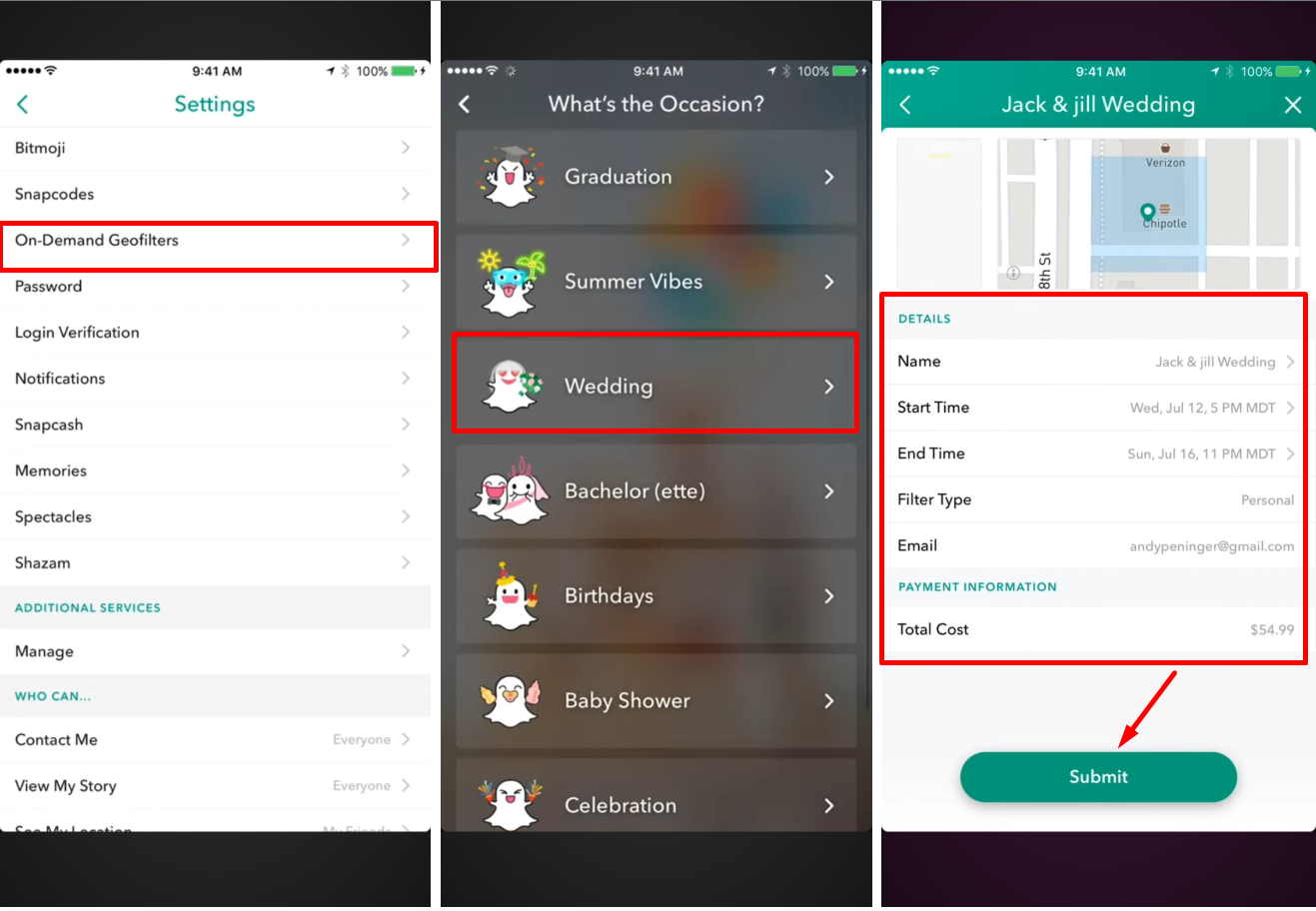 Изображение, показывающее, как сделать свадебный фильтр Snapchat на телефоне