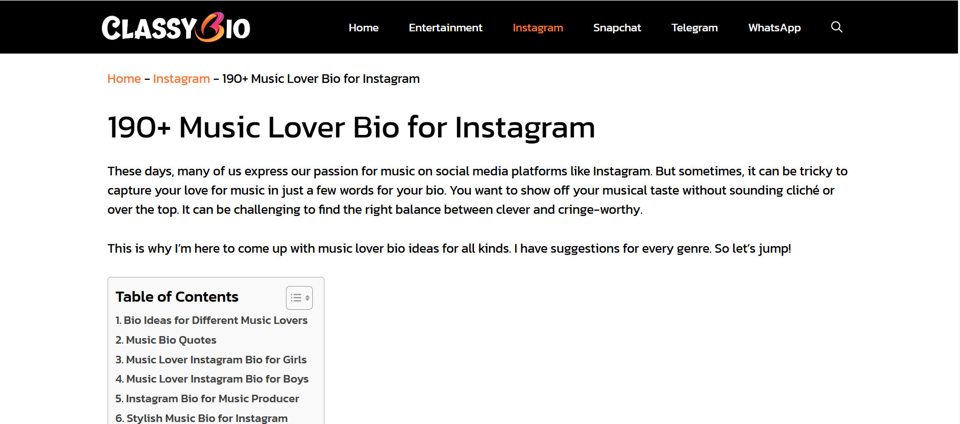 ClassyBio - sumber online untuk mengakses bios Instagram untuk musisi