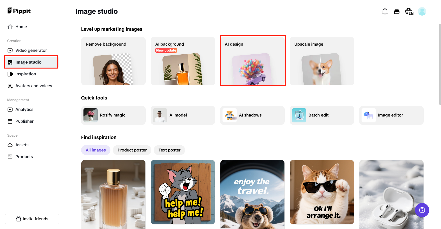 Choose "AI design" from Image studio
