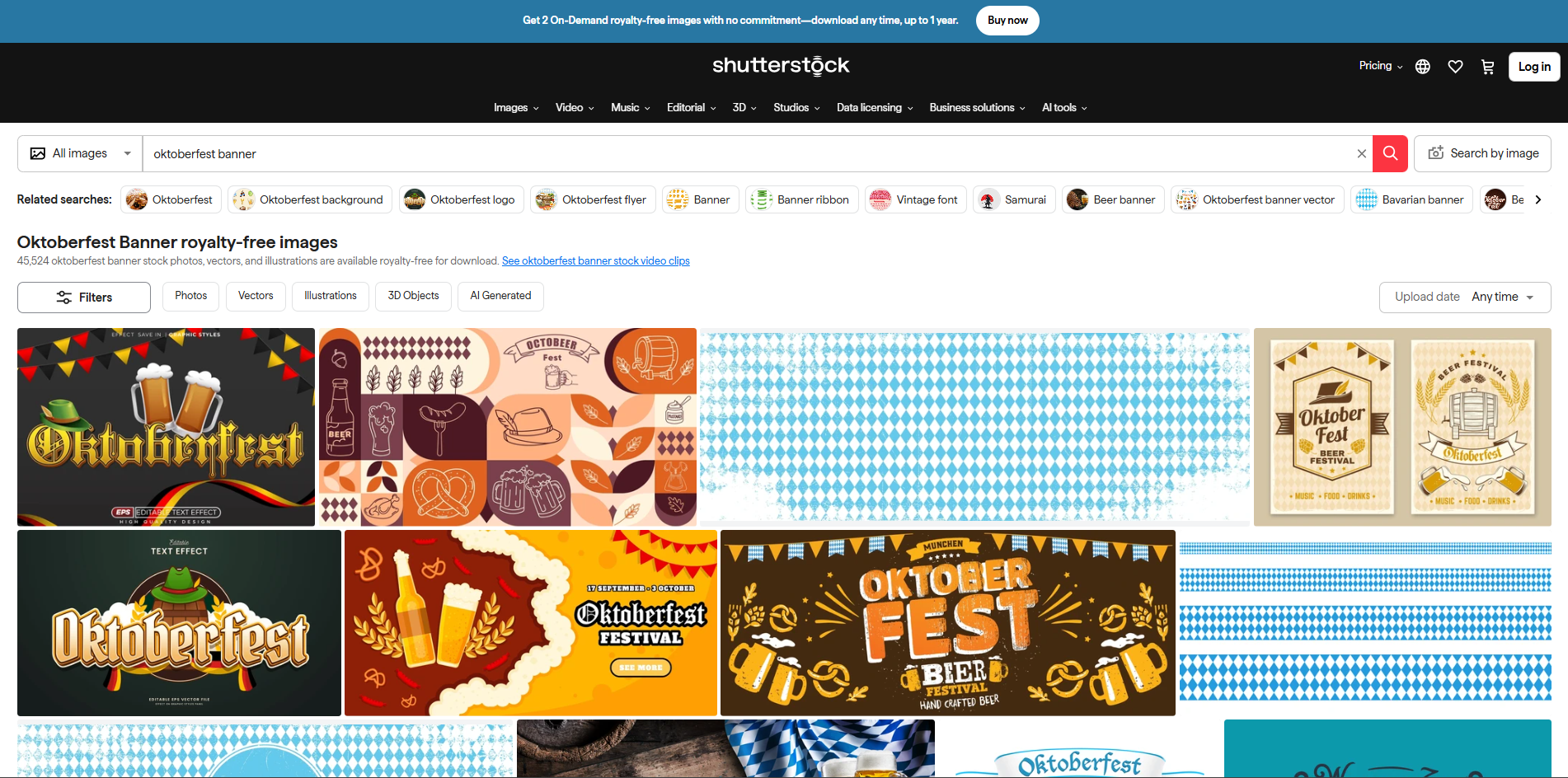 Interface of Shutterstock - another place to find Oktoberfest banner images