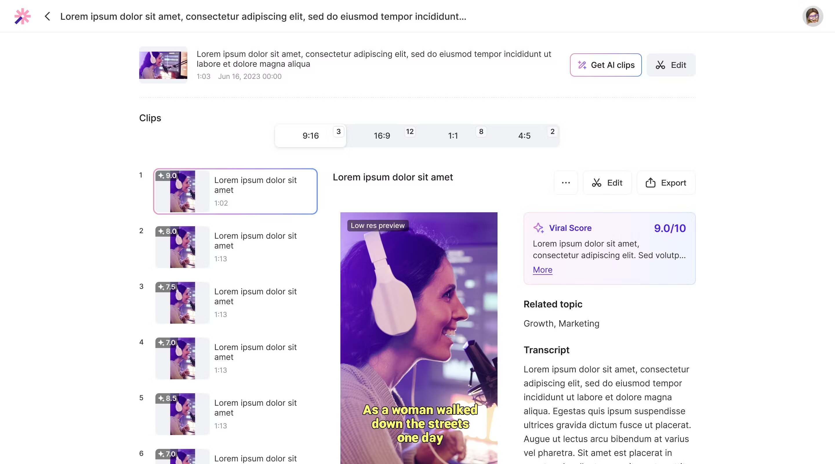 Vizard - a notable online tool to transcribe videos for free