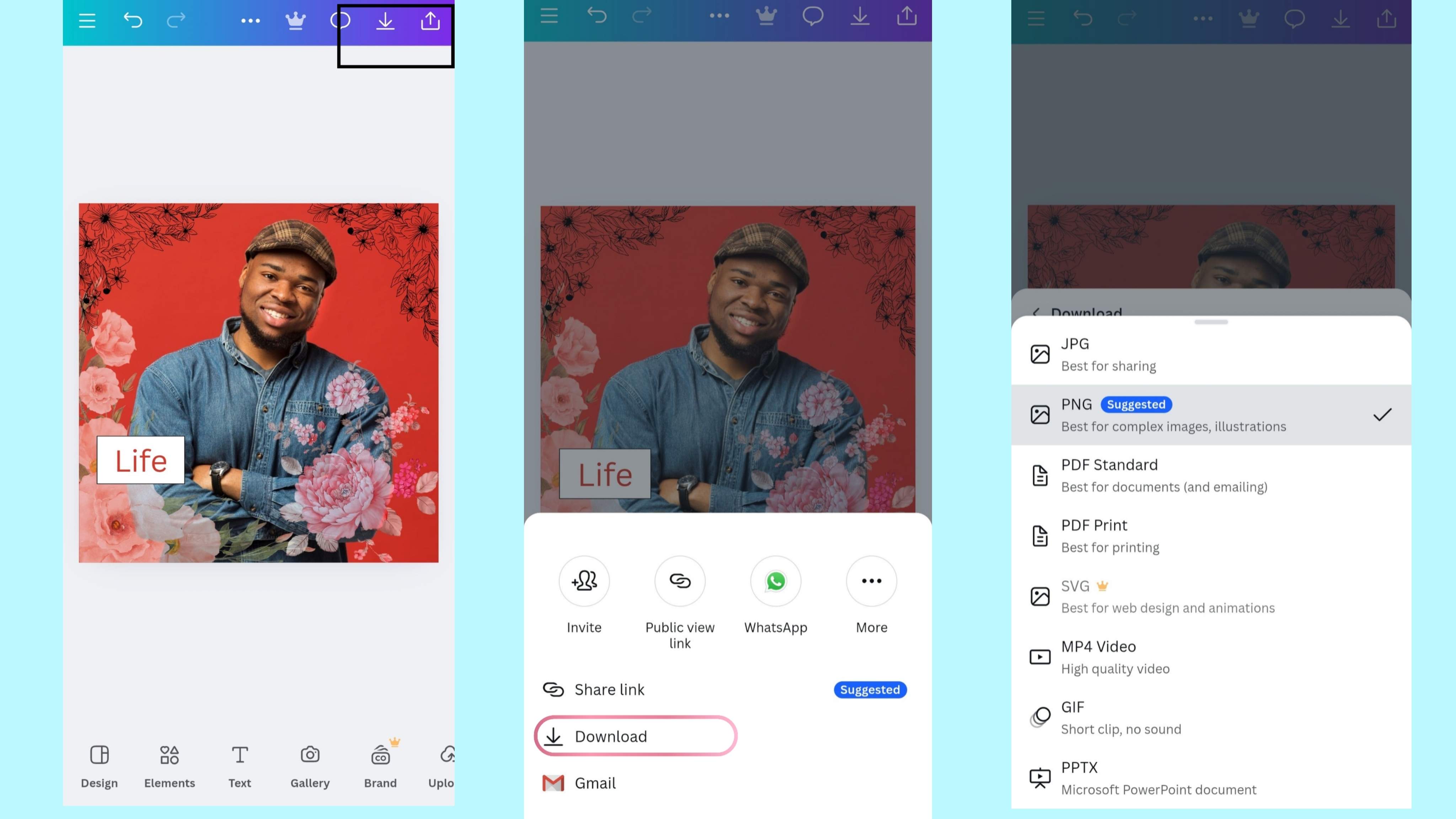 Canva Uygulaması - Belirli platformlar için dışa aktarma