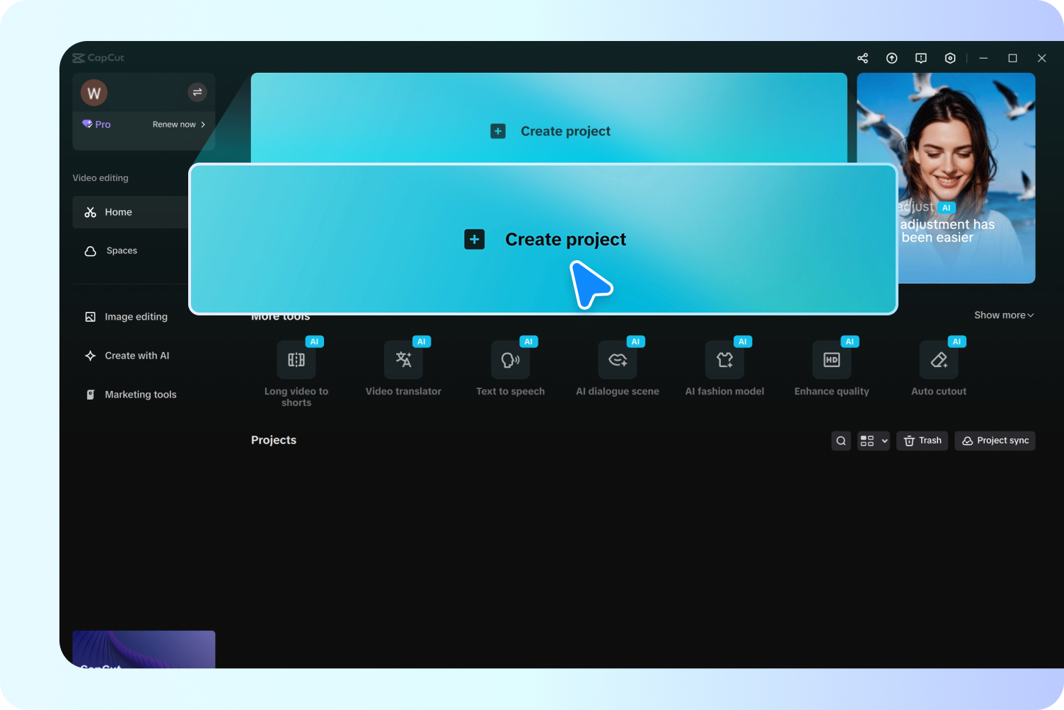 Median lataaminen CapCutin videoeditoriin