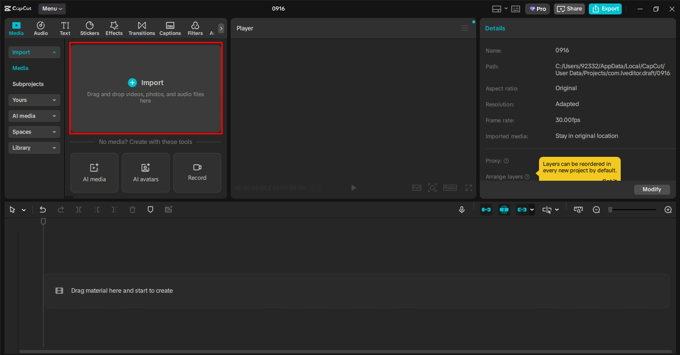 Pag-import ng video sa CapCut desktop video editor