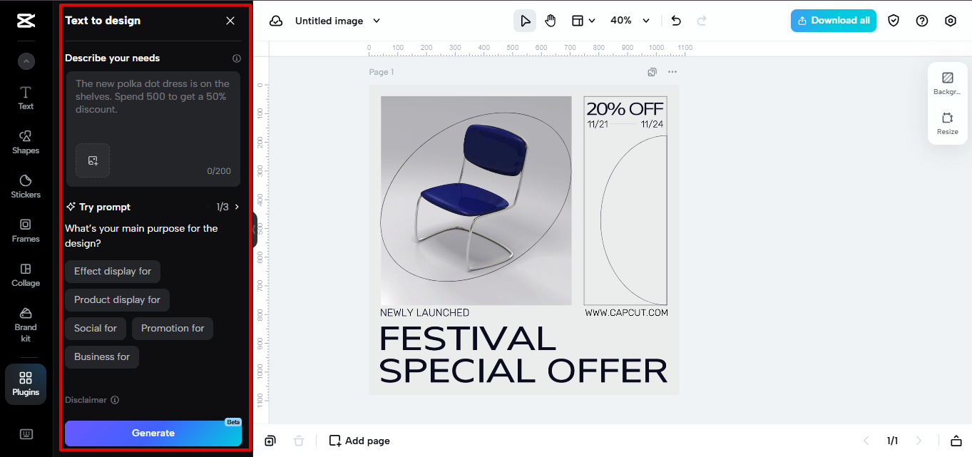 Text to design in CapCut Web