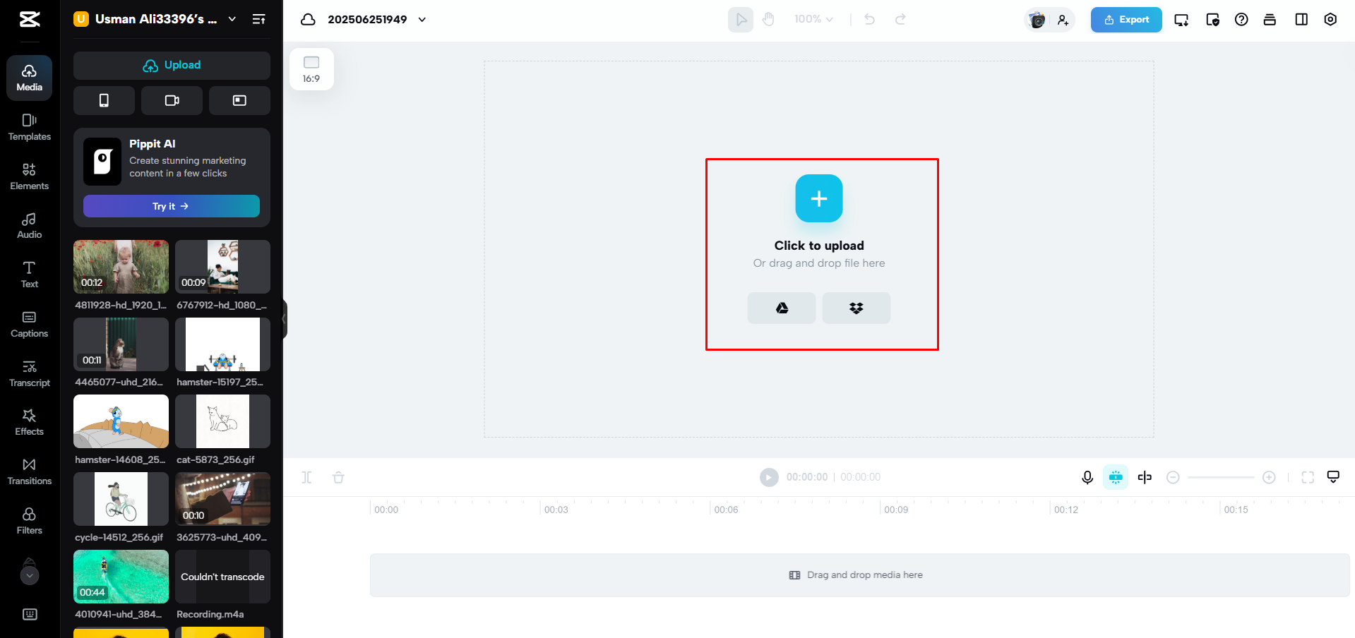 Uploading a video to the CapCut Web