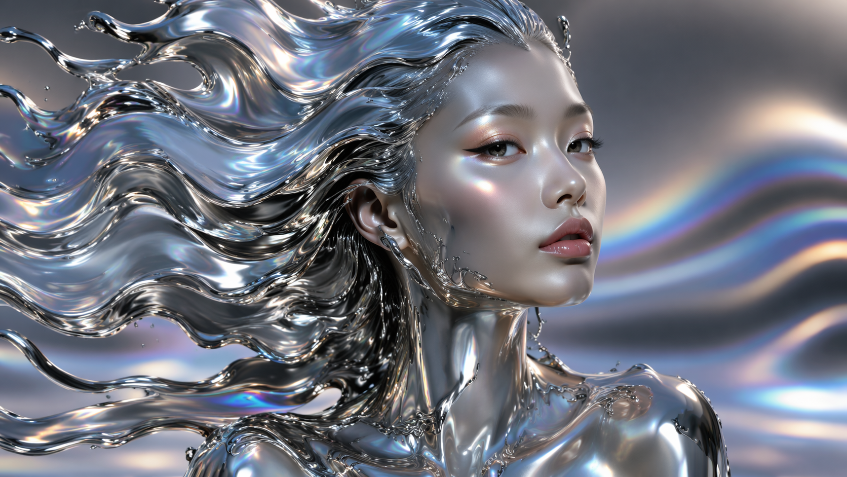 Dreamina AI liquid metal filter prompt example 3: Reflective Metal Headshot