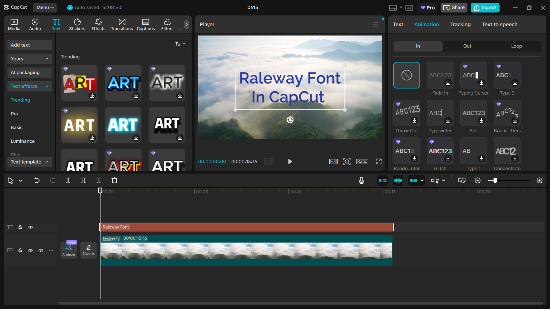 Interface of CapCut desktop video editor - best tool to get Raleway font for free