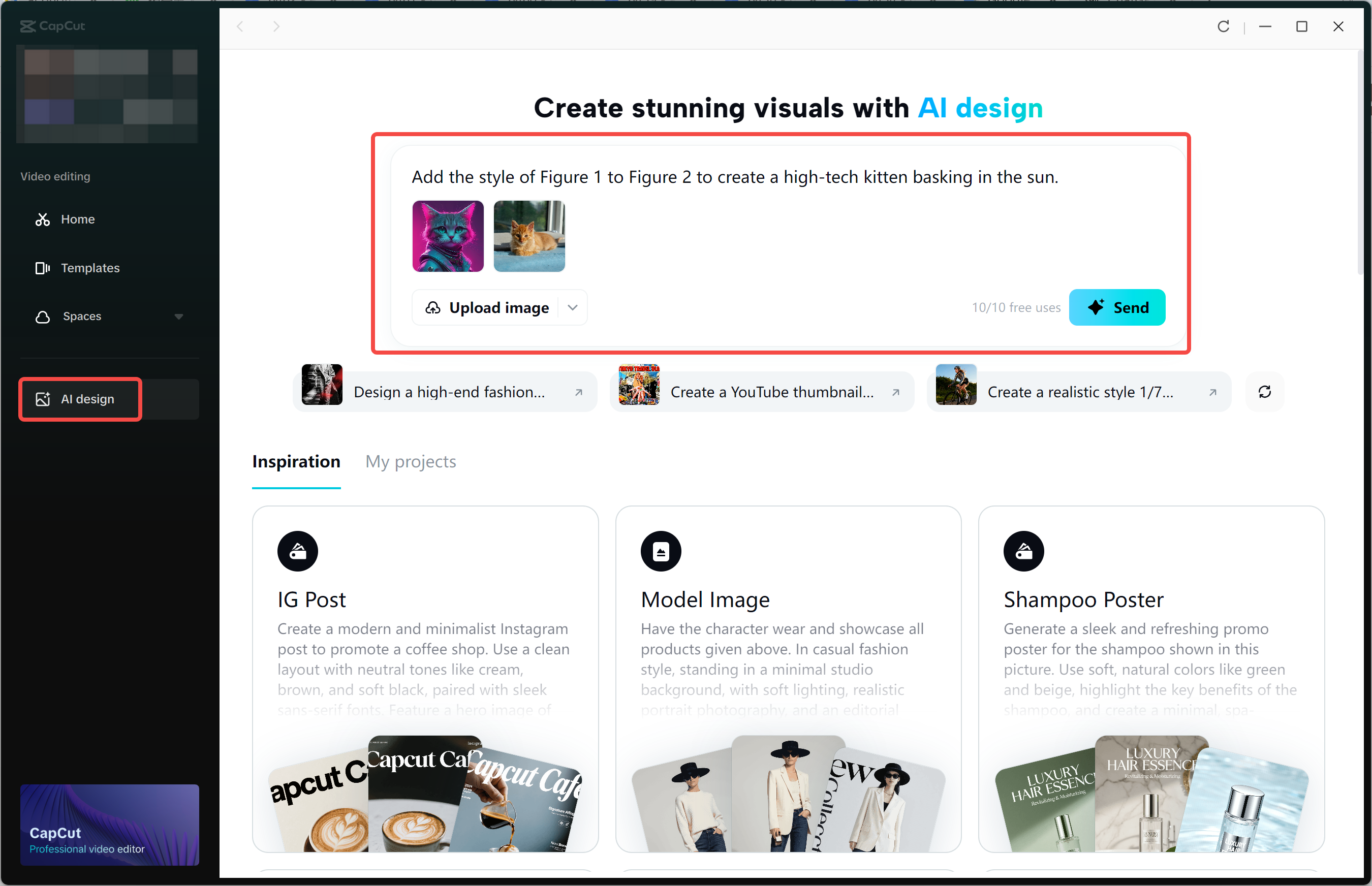 Accessing the AI Design tool in the CapCut desktop video editor