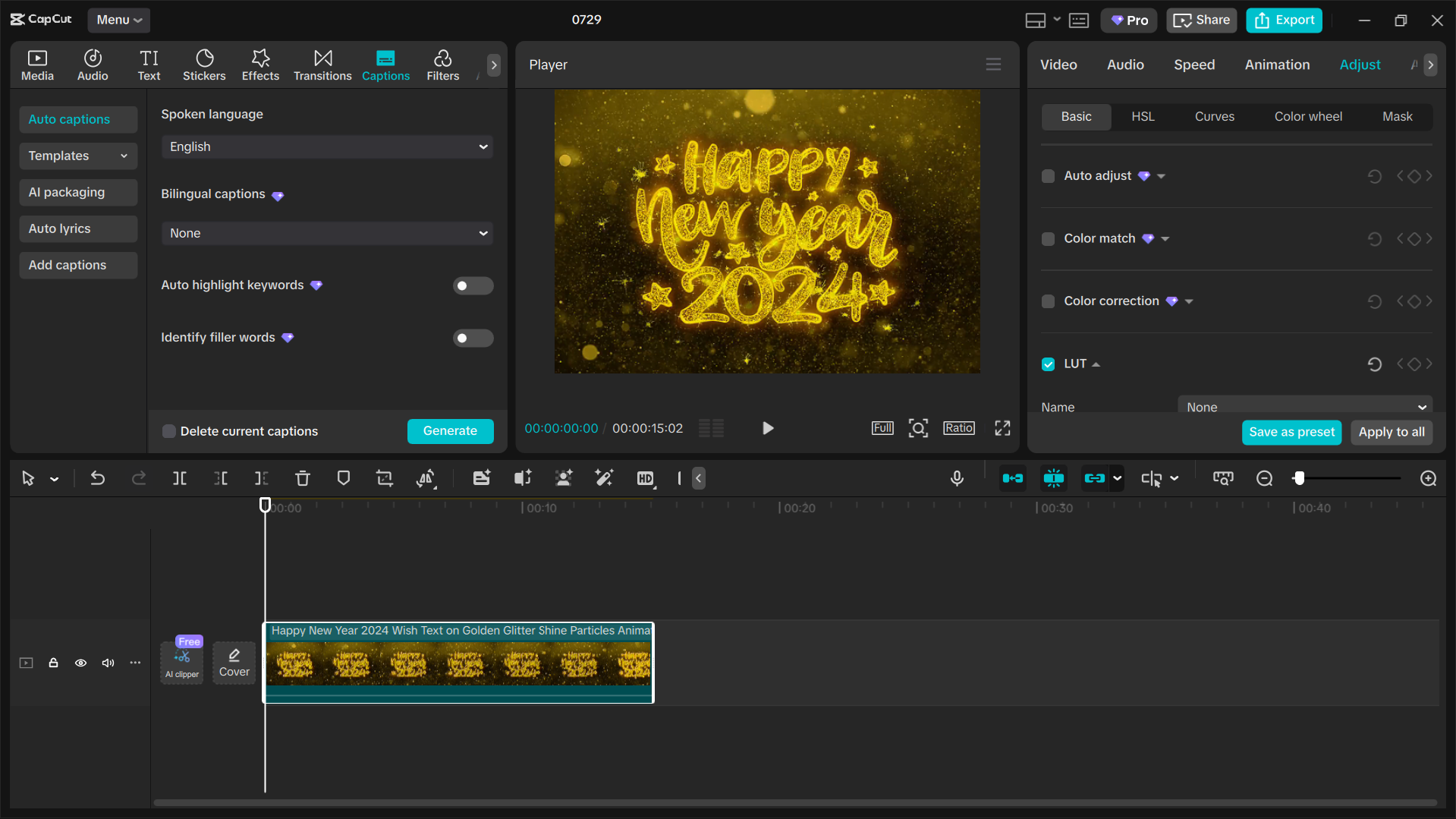 Інтерфейс редагування настільного відеоредактора CapCut