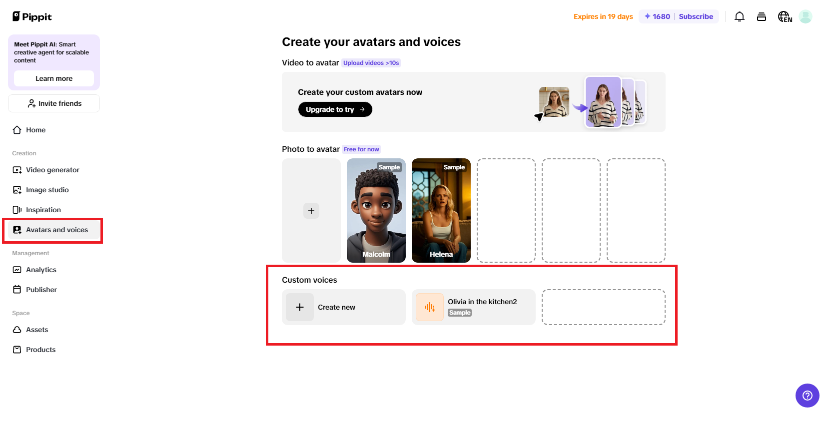 Access the Avatars and Voices option