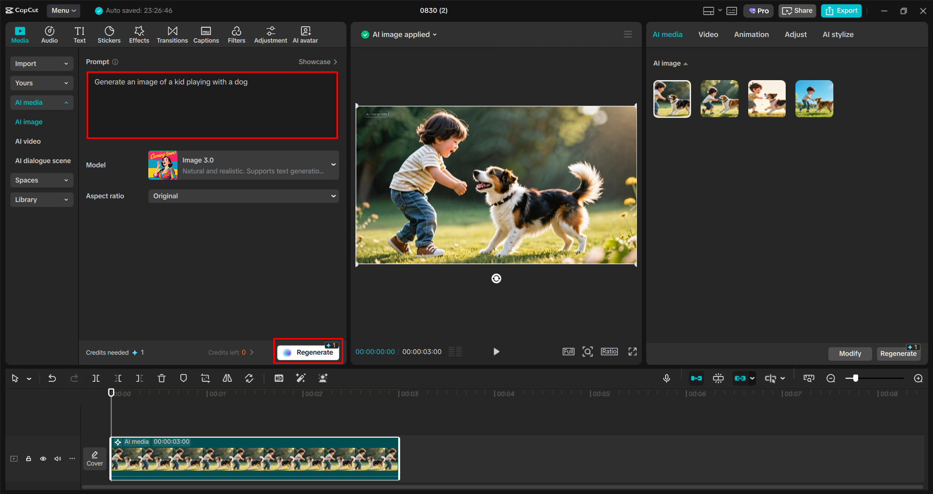 Generating an image from a text prompt with the CapCut desktop video editor
