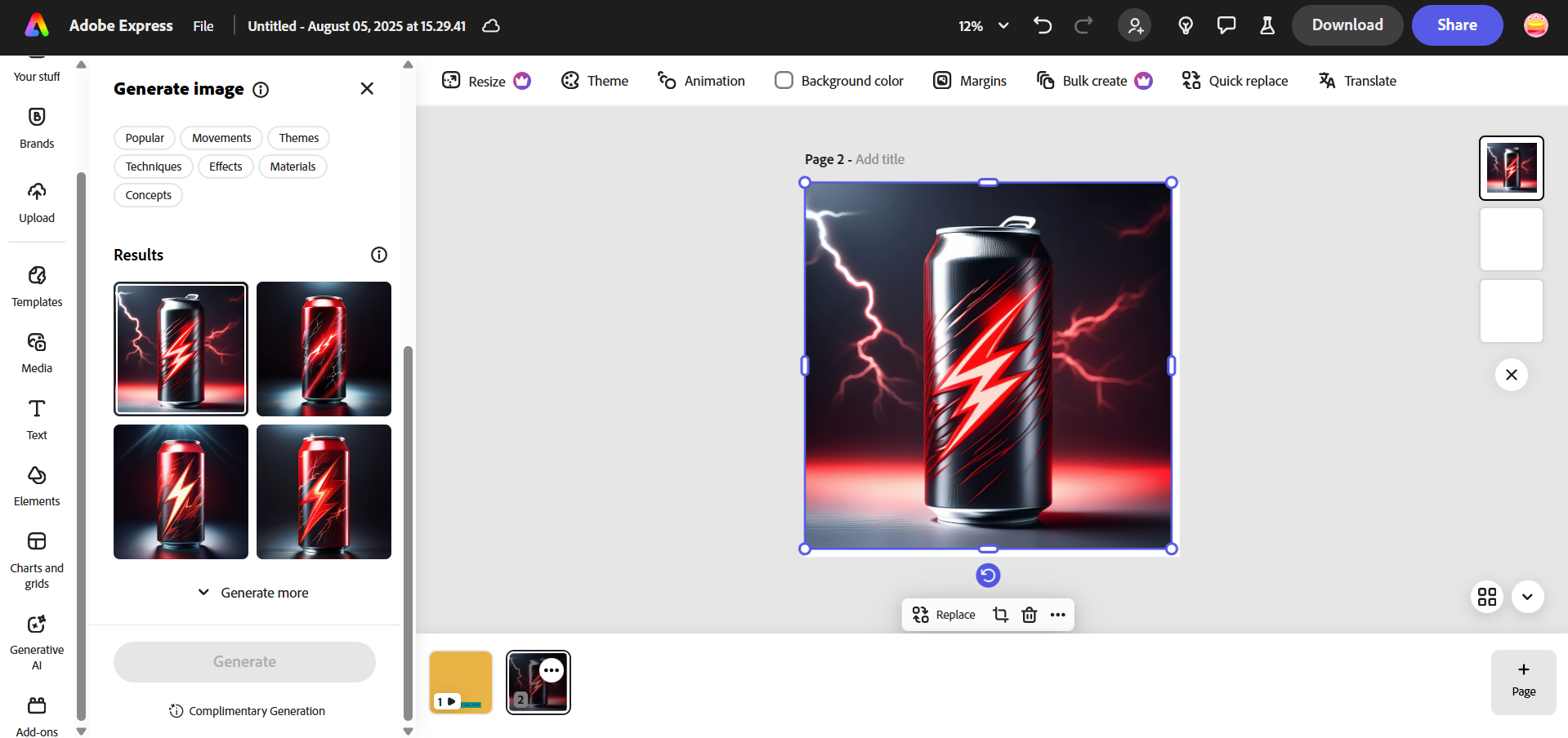 Adobe Express interface