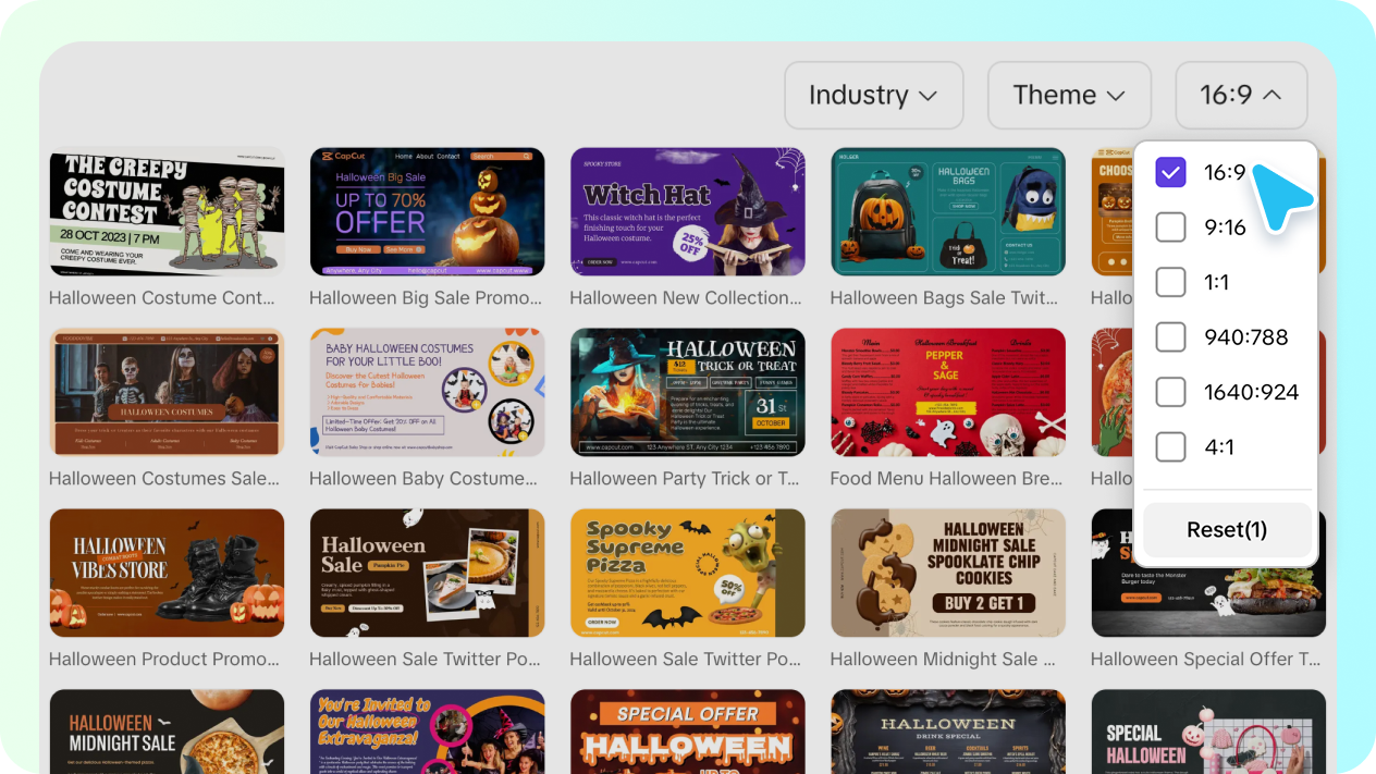 Preset templates for Halloween invites in Pippit