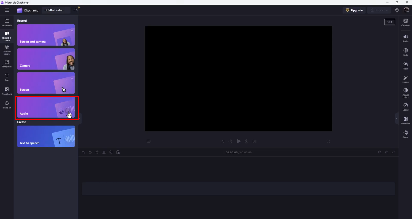 Access the audio option on the Climpcahp screen recorder