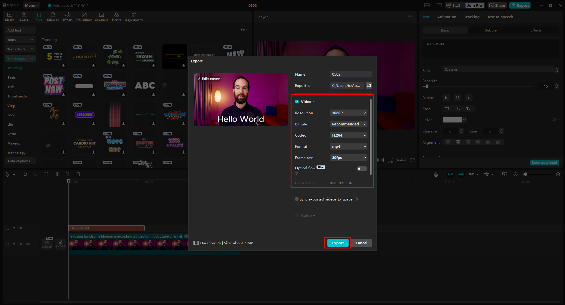 Export and share your text video