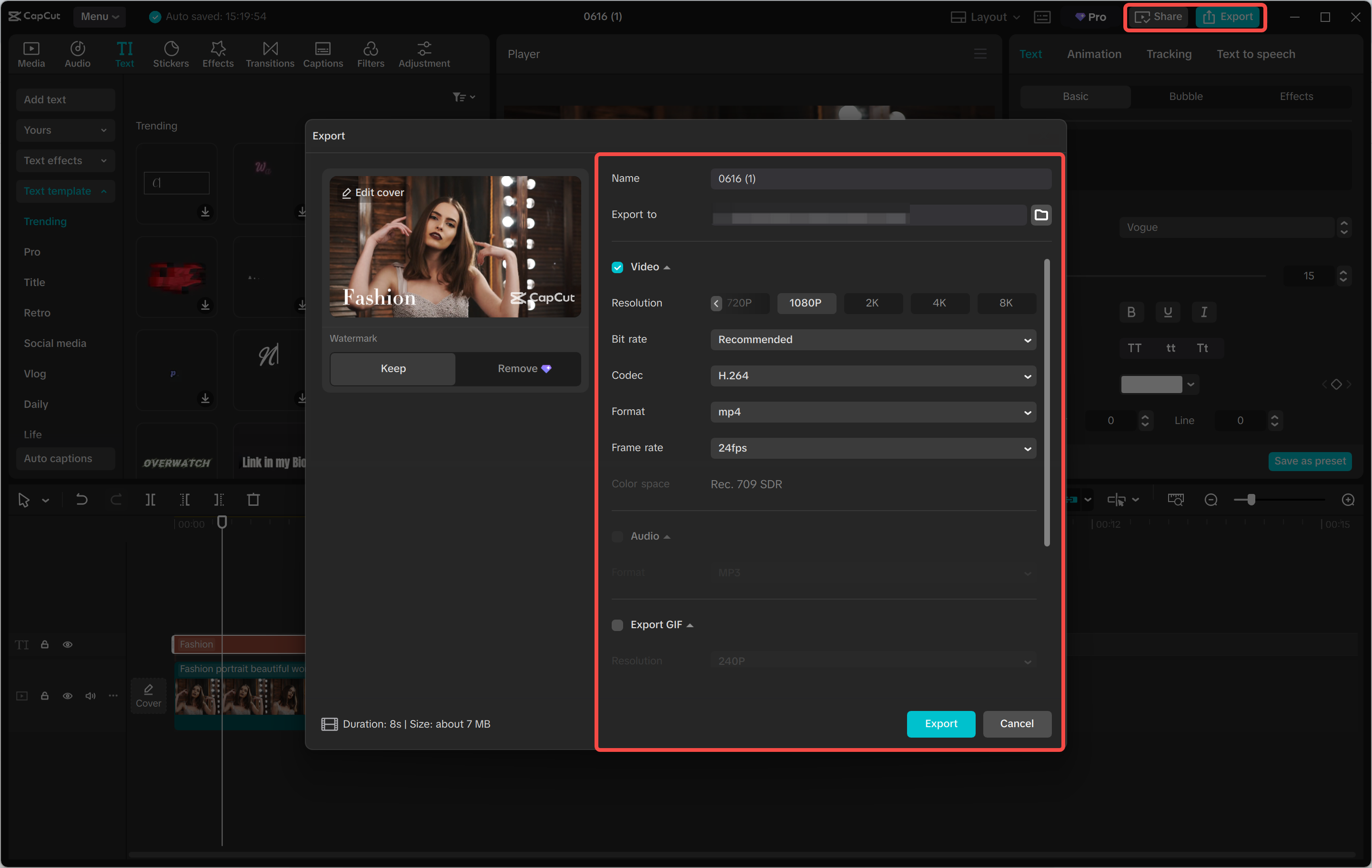 Exporting a video from the CapCut desktop video editor
