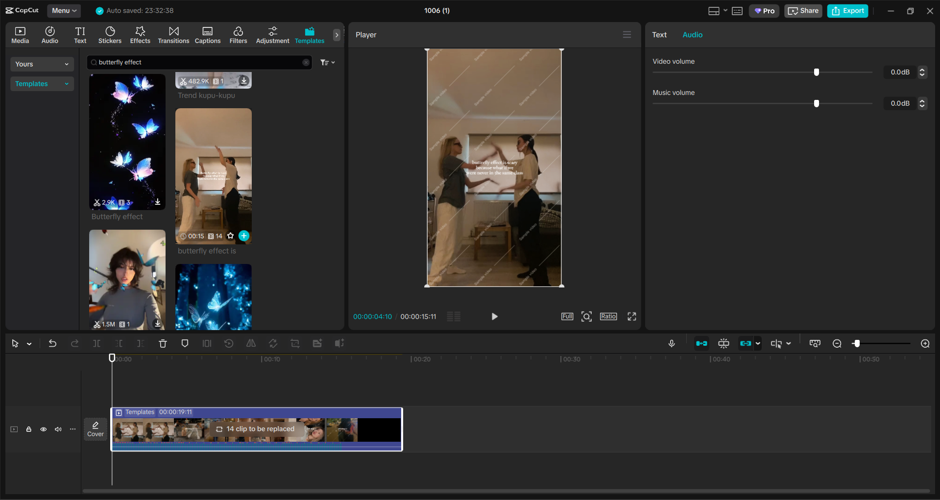 Interface of the CapCut desktop video editor - a quick way to make Butterfly Effect TikTok videos