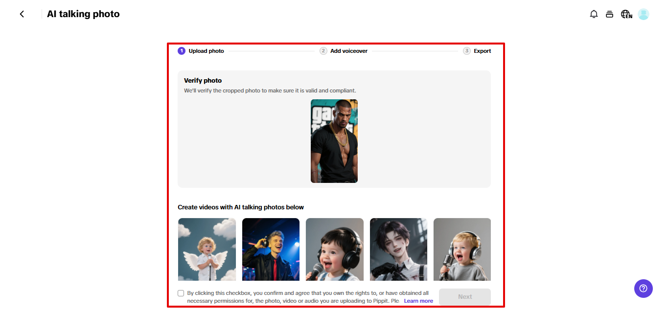 Uploading image to Pippit