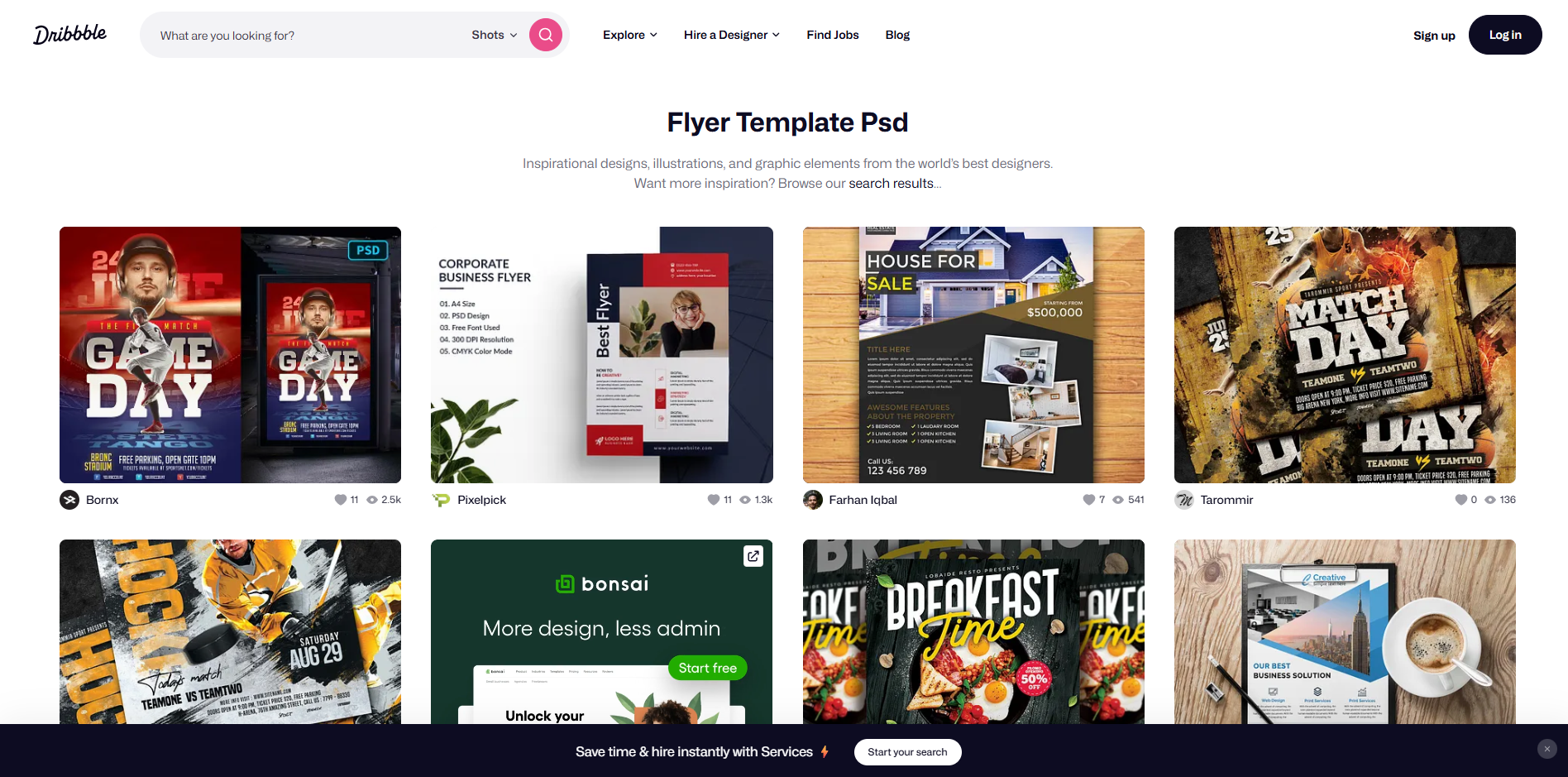 Interface of Dribble - the perfect resource for Photoshop flyer templates