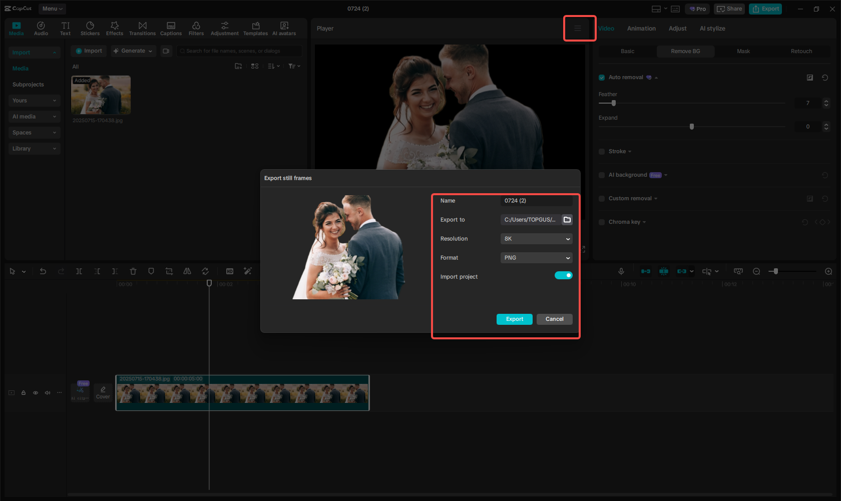 Exporter l'image dans CapCut