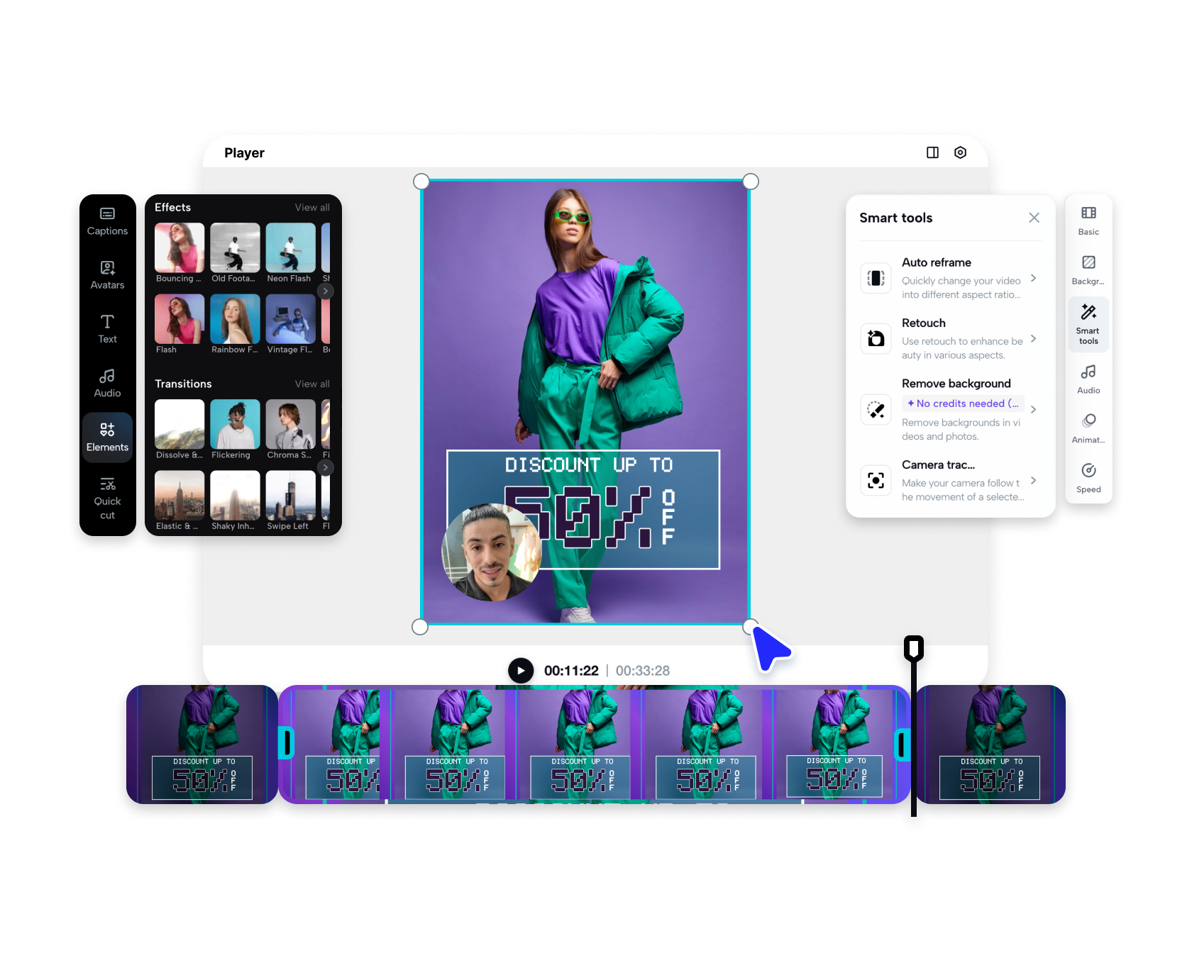 Example of a carousel slide designed in Pippit with graphical elements crossing the slide edge for a seamless effect::Pippit_Seamless_Slide_Design
