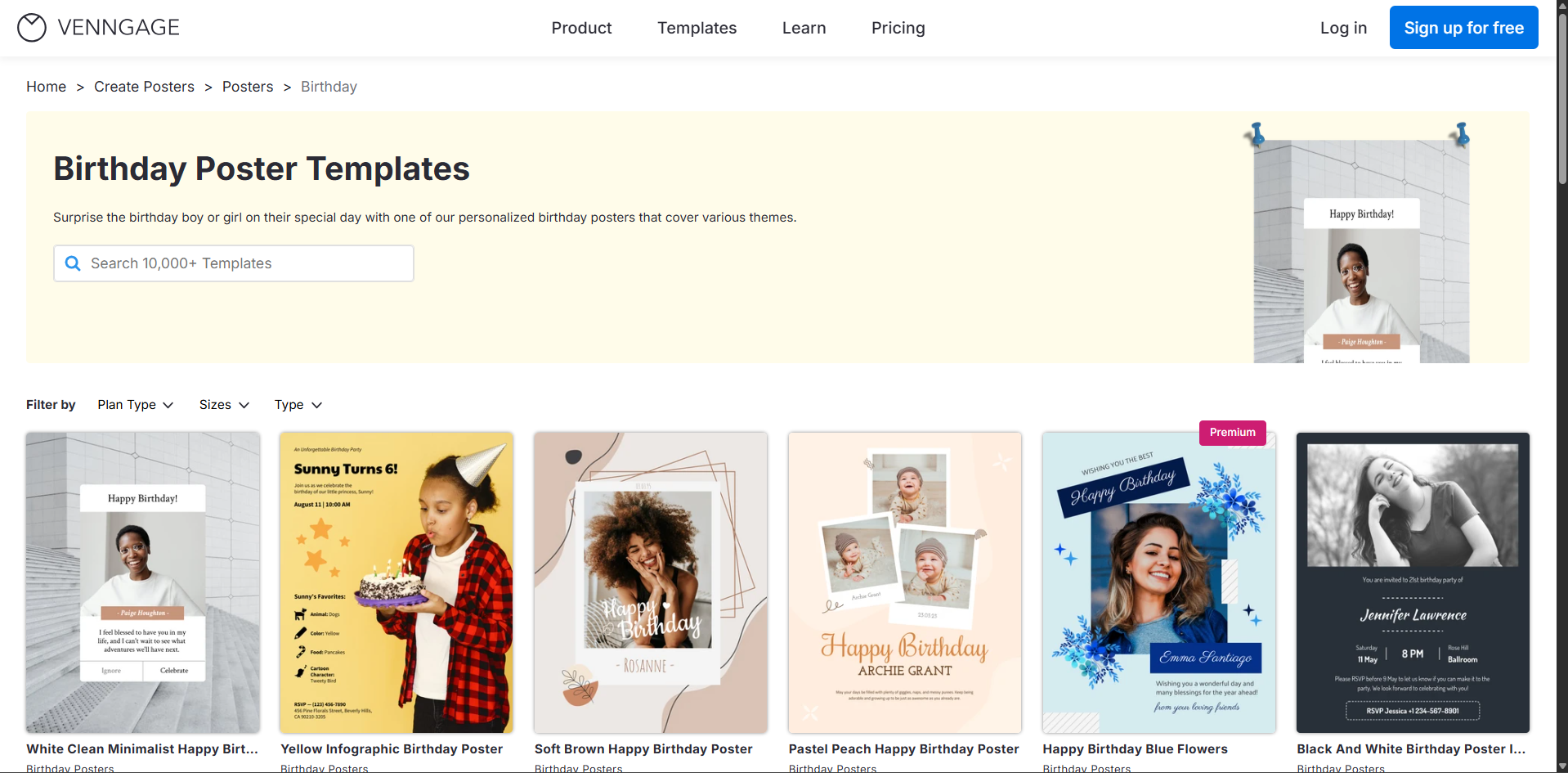 Interface of Venngage - the best resource for birthday poster templates