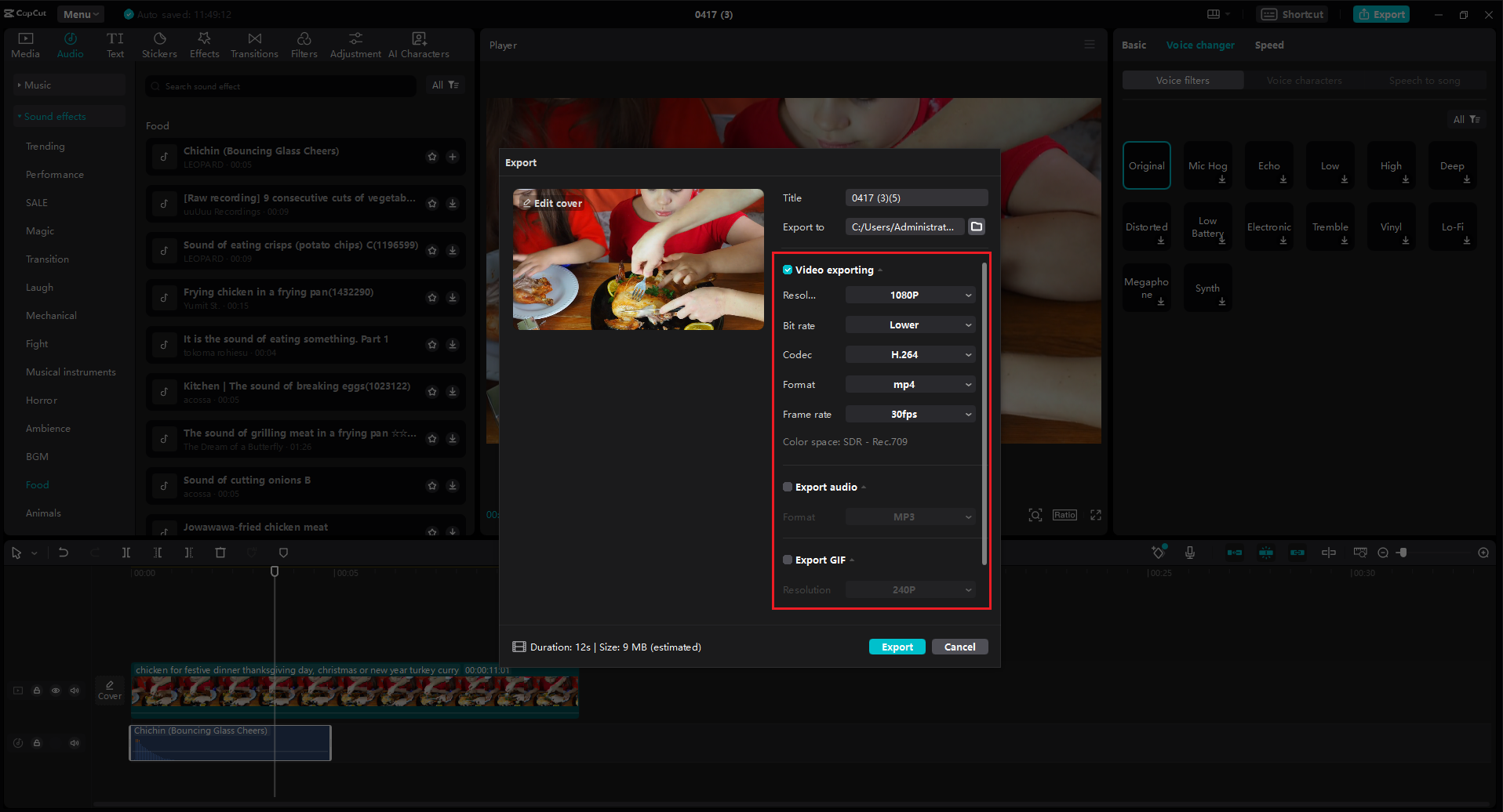 Export settings
