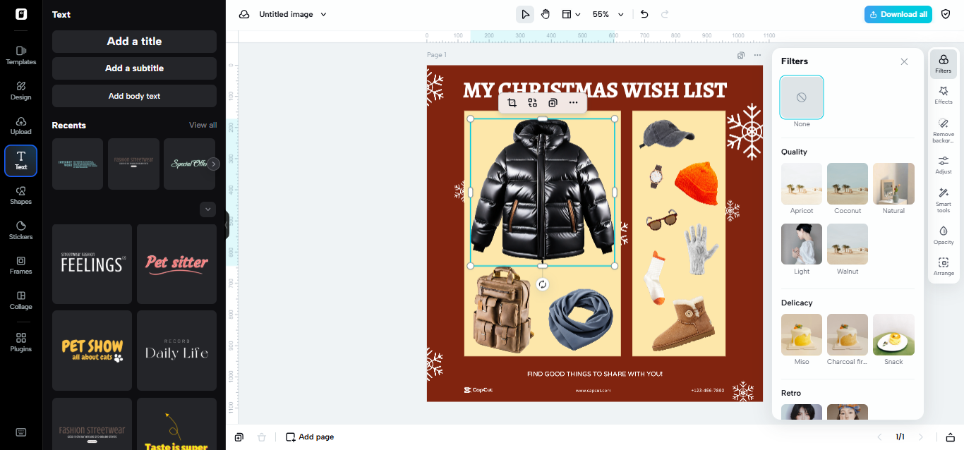 Image editing space in Pippit