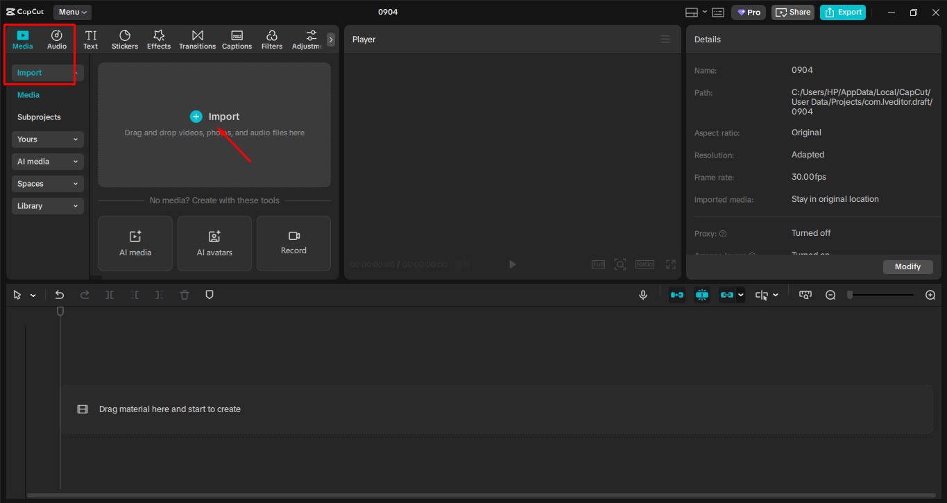 Import your image into CapCut