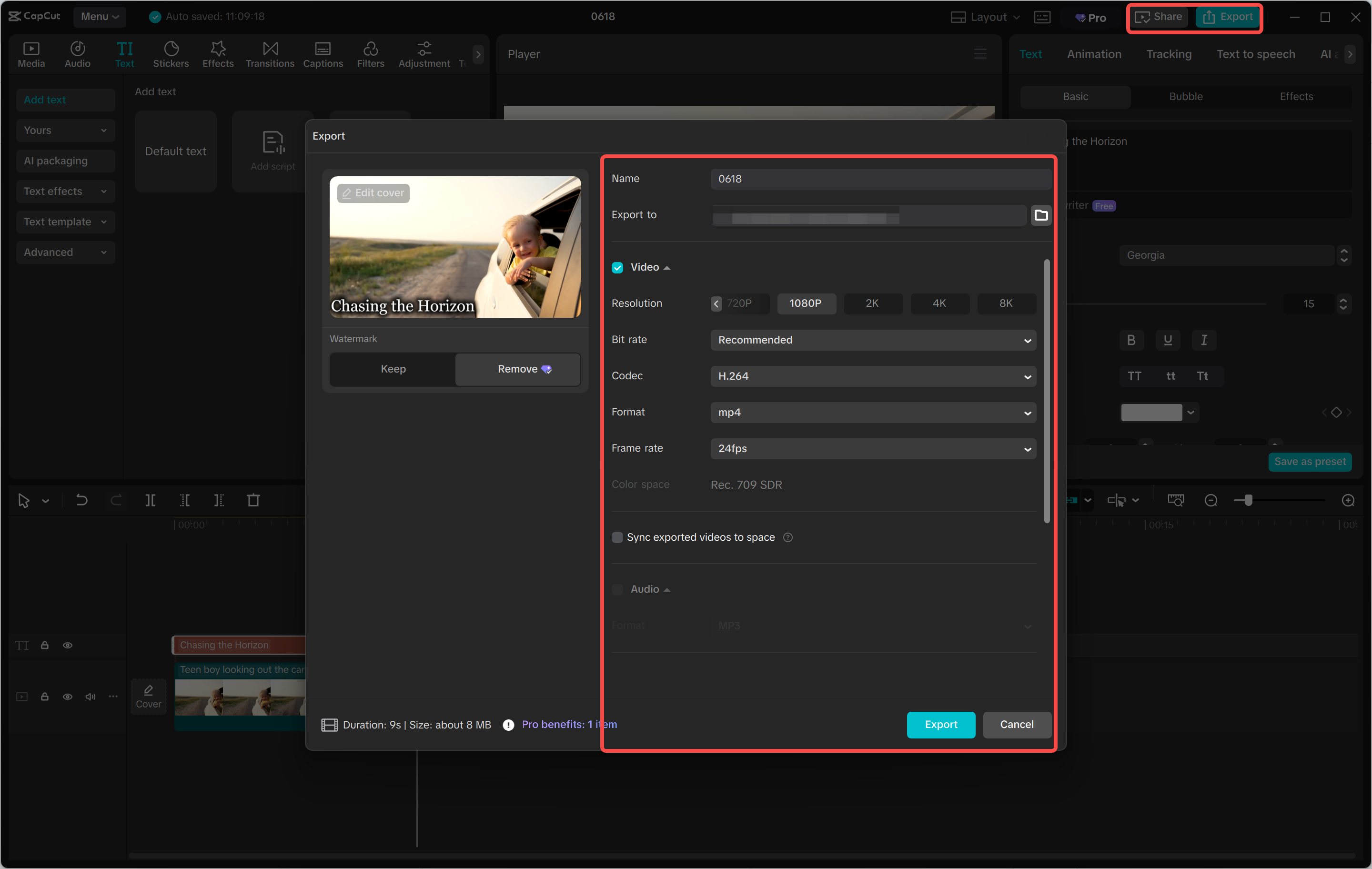 Exporting a video from the CapCut desktop video editor