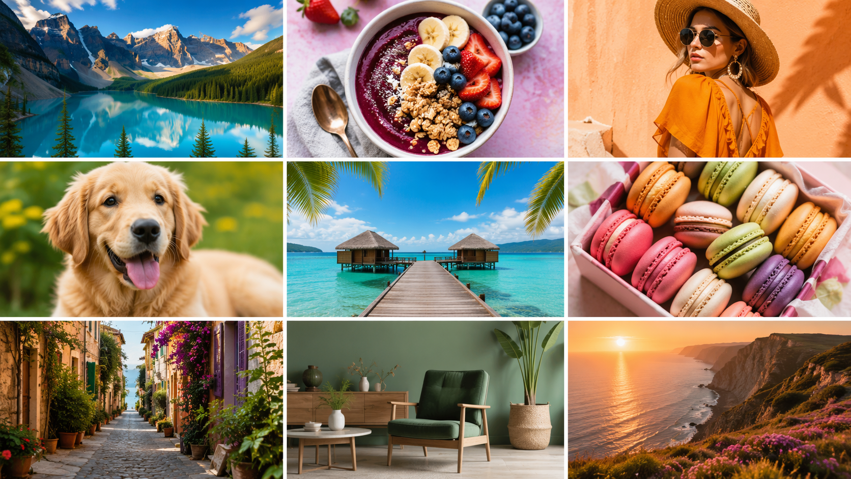 Dreamina 9-Grid AI Image Prompts Prompts Beispiel 2: Travel Nine-Grid