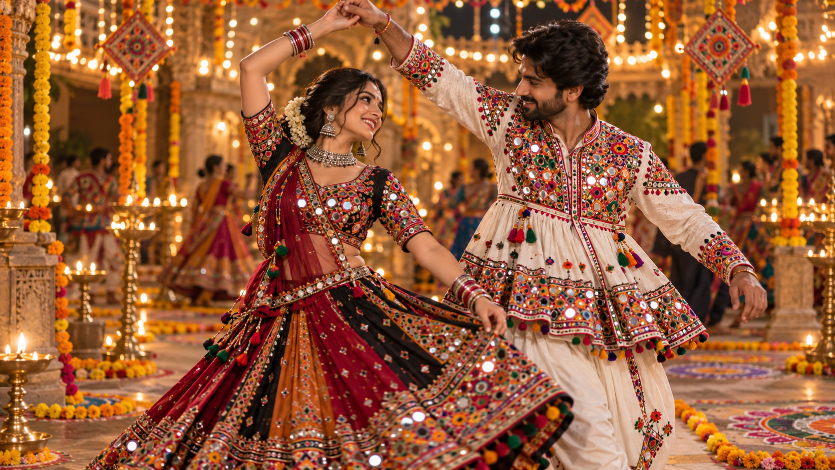 prompt seen garba look: Cinematic Garba Couple